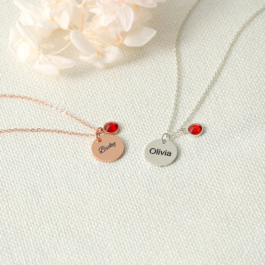 S925 Silver Simple and atmospheric round shape with birthstone can be customized name design all-match necklace